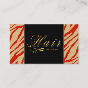 Hair Stylist Gold Scissors Script Modern Zebra #10 Visitenkarte