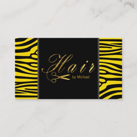 Hair Stylist Gold Scissors Script Modern Zebra #4 Visitenkarte (Vorderseite)