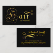 Hair Stylist Gold Scissors Script Salon #11 Visitenkarte (Vorne/Hinten)