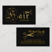 Hair Stylist Gold Scissors Script Salon #2 Visitenkarte (Vorne/Hinten)