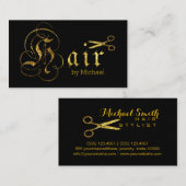 Hair Stylist Gold Scissors Script Salon #2 Visitenkarte (Vorne/Hinten)