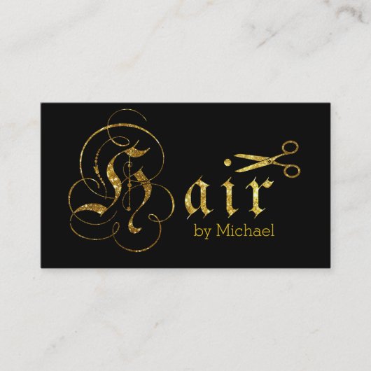 Hair Stylist Gold Scissors Script Salon #2 Visitenkarte (Vorderseite)