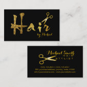 Hair Stylist Gold Scissors Script Salon #4 Visitenkarte (Vorne/Hinten)