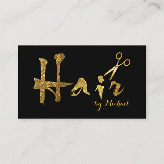 Hair Stylist Gold Scissors Script Salon #4 Visitenkarte (Vorderseite)