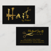 Hair Stylist Gold Scissors Script Salon Visitenkarte (Vorne/Hinten)