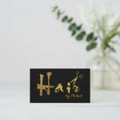 Hair Stylist Gold Scissors Script Salon Visitenkarte (Stehend Vorderseite)