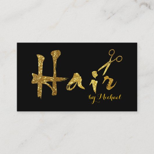 Hair Stylist Gold Scissors Script Salon Visitenkarte (Vorderseite)