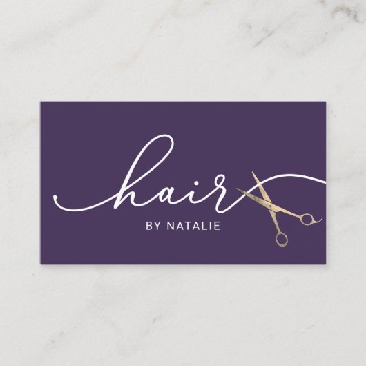 Hair Stylist Gold Scissypografy Deep Lila Visitenkarte (Vorderseite)