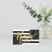 Hair Stylist Gold Script Modern Black Floral Visitenkarte (Stehend Vorderseite)