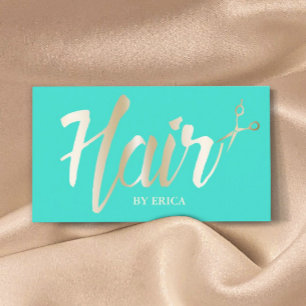 Hair Stylist Gold Script Modernes Türkis Visitenkarte