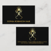 Hair Stylist Gold Script Scheren Comb Crown Visitenkarte (Vorne/Hinten)
