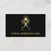 Hair Stylist Gold Script Scheren Comb Crown Visitenkarte (Vorderseite)