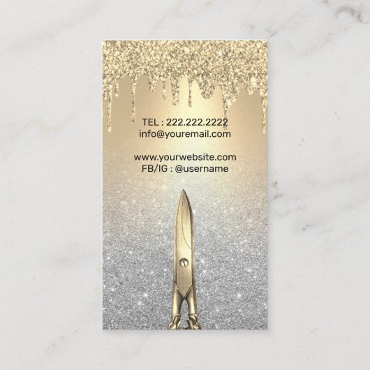 Hair Stylist Gold Tropfen Silver Glitzer Salon Visitenkarte (Rückseite)