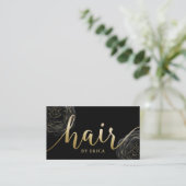 Hair Stylist Gold Typografy Black Floral Visitenkarte (Stehend Vorderseite)