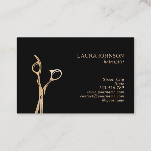 Hair Stylist GoldGlitter Scheren Visitenkarte (Rückseite)