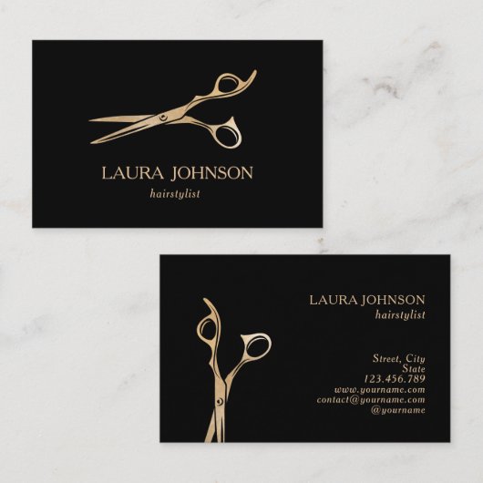 Hair Stylist GoldGlitter Scheren Visitenkarte (Vorne/Hinten)