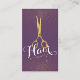 Hair Stylist Goldscheren Lila und Gold Glitzer Terminkarte