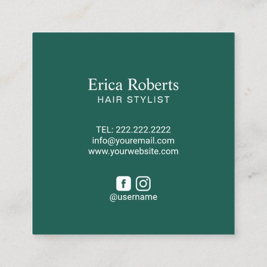 Hair Stylist Lashes Salon Aquamarin grün Quadratische Visitenkarte (Rückseite)