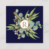 Hair Stylist Lashes Salon Botanical Navy Blue Quadratische Visitenkarte (Vorderseite)