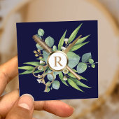 Hair Stylist Lashes Salon Botanical Navy Blue Quadratische Visitenkarte