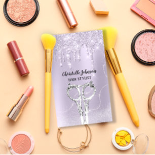 Hair Stylist Lavender Tropfen Glitzer Silberschere Visitenkarte