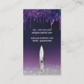 Hair Stylist Lila Tropfen Silver Glitzer Salon Visitenkarte (Rückseite)