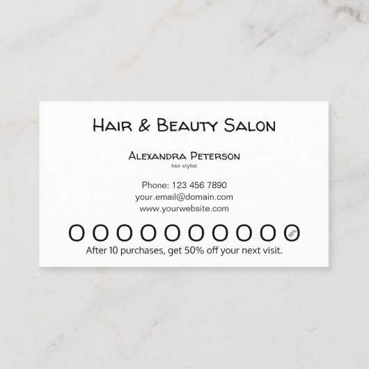 Hair Stylist Loyalty Punch Card Visitenkarte (Rückseite)