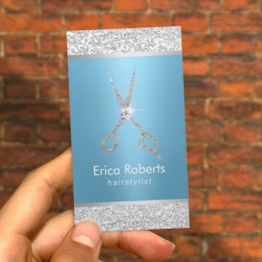 Hair Stylist Luxury Blue & Silver Sequins Salon Terminkarte