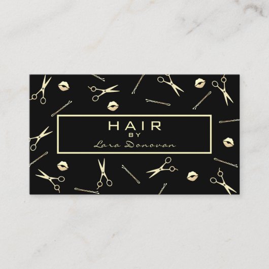 Hair Stylist Luxury Gold Scheren Muster Visitenkarte (Vorderseite)