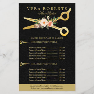 Hair Stylist Luxury Gold Scheren schwarz Damask Flyer