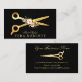 Hair Stylist Luxury Gold Scheren schwarz Damask Visitenkarte (Vorne/Hinten)