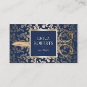 Hair Stylist Luxury Gold Scissor Elegant Navy Blue Visitenkarte (Vorderseite)