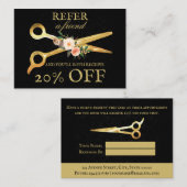 Hair Stylist Luxury Gold Scissors Damask Empfehlungskarte (Vorne/Hinten)