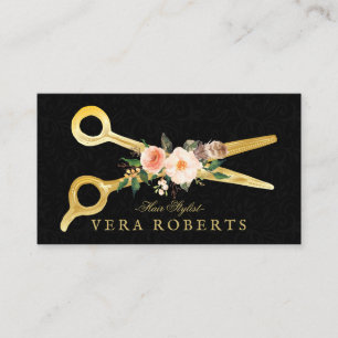 Hair Stylist Luxury Gold Scissors Damask Terminkarte