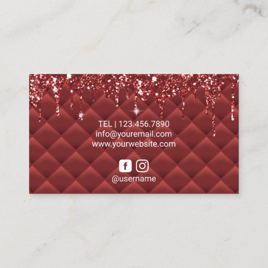 Hair Stylist Luxury Red Glitzer Tropfens Beauty Sa Visitenkarte (Rückseite)