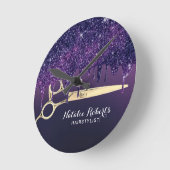 Hair Stylist Magic Lila Glitzer Tropfen Salon Runde Wanduhr (Winkel)
