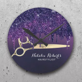 Hair Stylist Magic Lila Glitzer Tropfen Salon Runde Wanduhr