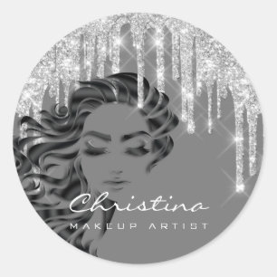 Hair Stylist Makeup Artist Glitzer Eyelash Silver Runder Aufkleber