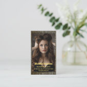 Hair Stylist Metallic Gold + Black QR Code Visitenkarte (Stehend Vorderseite)