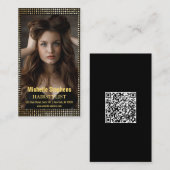 Hair Stylist Metallic Gold + Black QR Code Visitenkarte (Vorne/Hinten)