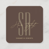 Hair stylist modern brown monogram initials quadratische visitenkarte (Vorderseite)