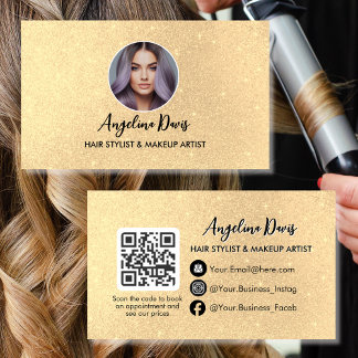 Hair Stylist Modern Gold Beauty salon photo qr Visitenkarte