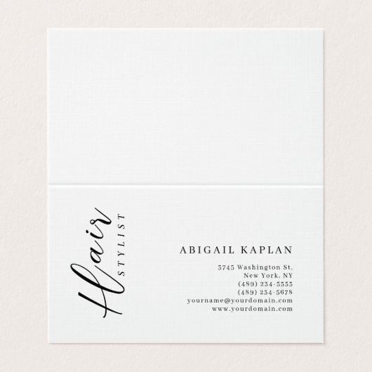 Hair Stylist Modern Minimalist Elegant Plain Visitenkarten (Außenseite Aufgefaltet)