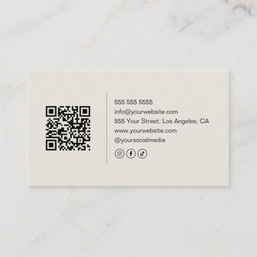 Hair Stylist Modern Neutral Beige QR Code Visitenkarte (Rückseite)