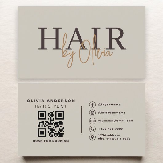 Hair Stylist Modern Neutral QR Code  Visitenkarte