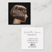 Hair stylist modern photo square business card quadratische visitenkarte (Vorne/Hinten)