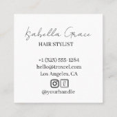 Hair stylist modern photo square business card quadratische visitenkarte (Rückseite)