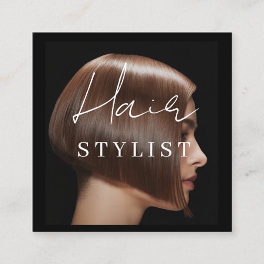 Hair stylist modern photo square business card quadratische visitenkarte (Vorderseite)