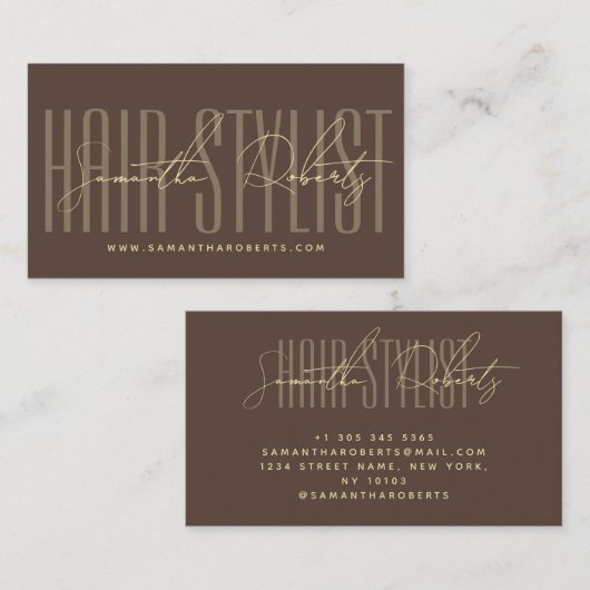 Hair stylist modern typography script brown visitenkarte (Vorne/Hinten)