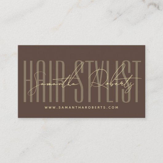 Hair stylist modern typography script brown visitenkarte (Vorderseite)